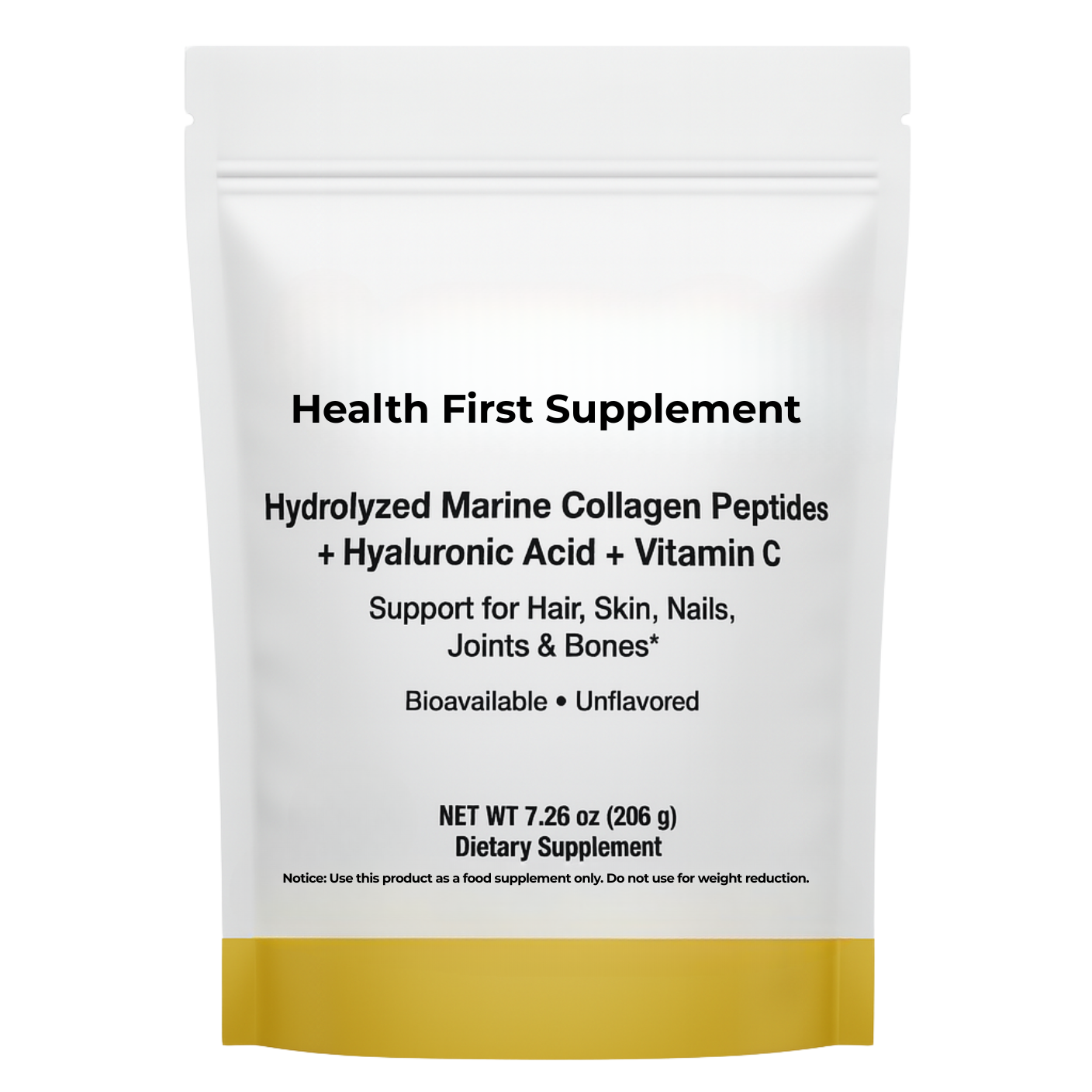 Premium pouch of Fish-Free Marine Collagen Peptides with Vitamin C and Hyaluronic Acid – clean beauty supplement for skin, hair, nails, and joints