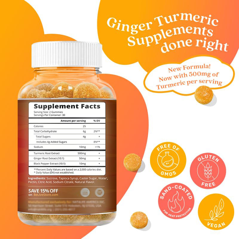 Turmeric Curcumin Gummies with Ginger & Black Pepper – 60 Tropical Flavour Gummies