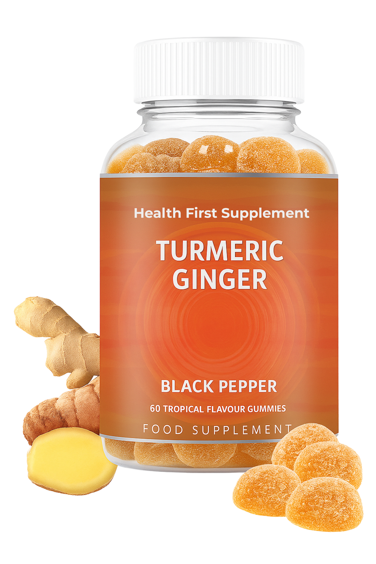 Turmeric Curcumin Gummies with Ginger & Black Pepper – 60 Tropical Flavour Gummies