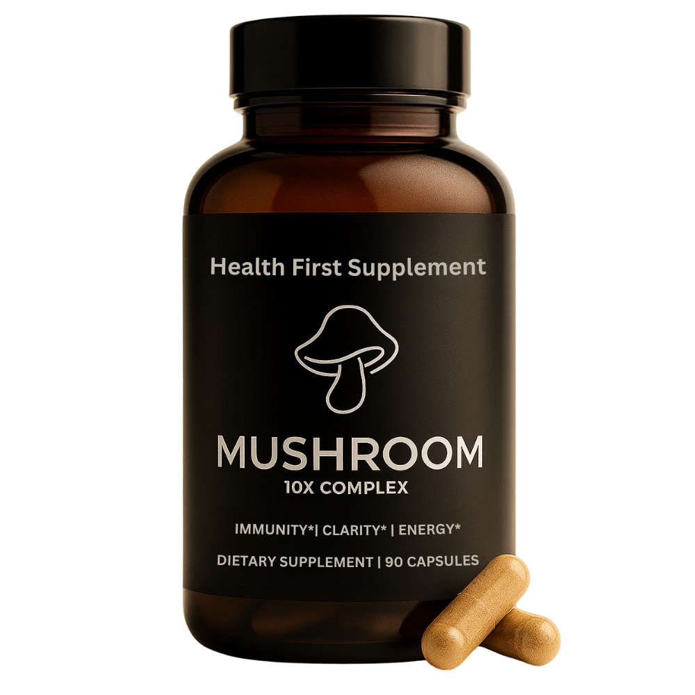 Mushroom 10X Complex Bottle – Health First Supplement – Brain, Immunity, and Energy Support Supplement – 90 Capsules